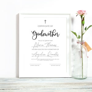 Modern Godmother Certificate Template, 100% Editable, Minimal Godfather Certificate, Printable Godparents Certificate, Instant Download