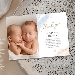Joint Baptism PHOTO thank you card, Christening Thank you , DPink Blue card, Joint Thank you card, Sibling Thank you for celebrating baptism