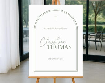 Green Baptism Welcome Sign Poster, Green Christening Welcome Sign, sage Baptism Welcome Poster, Arch Green Baptism Poster sign