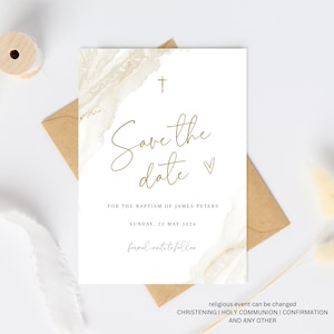 Baptism Invitation Save the Date Template, save the date christening,  Boy Save the date Invitation Template, Beige Baptism Christening