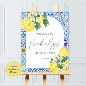 Blue Tiles Lemon Bridal Shower Welcome Sign, Santorini Poster,  Mediterranean Bridal Shower, Italian Tile Bridal, Positano Printable Poster