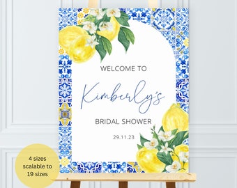 Blue Tiles Lemon Bridal Shower Welcome Sign, Santorini Poster,  Mediterranean Bridal Shower, Italian Tile Bridal, Positano Printable Poster