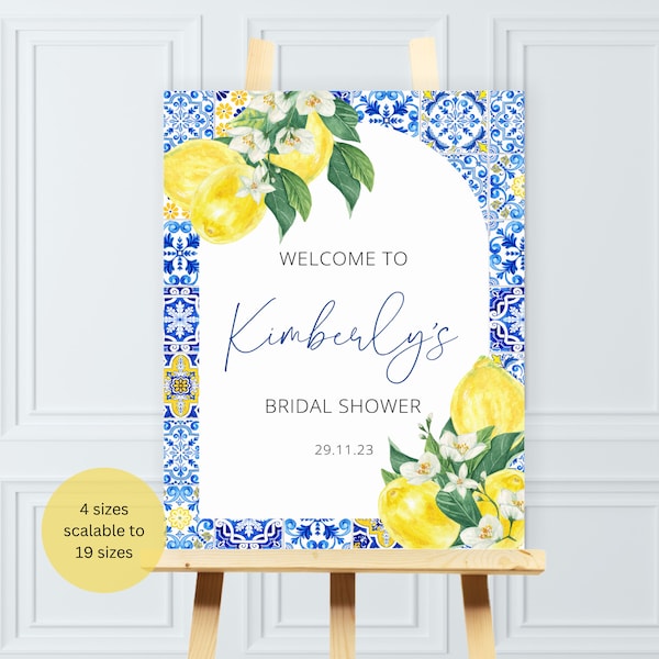 Blue Tiles Lemon Bridal Shower Welcome Sign, Santorini Poster,  Mediterranean Bridal Shower, Italian Tile Bridal, Positano Printable Poster