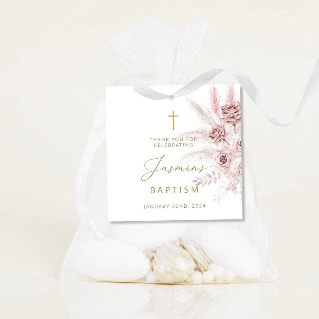 Pink Baptism Bonbonniere Printable Tag , Pink Boho Thank You Tags — free download