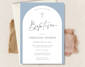 Boy Baptism Invitation, Christening Invite , Dusty Blue Invite, Boys Blue Modern Invite, Baptism Invite, Holy Communion digital download