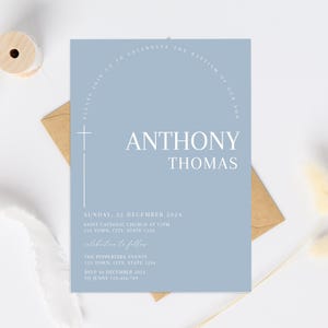 Baptism invitation Boy, Christening invitations boy, dusty blue baptism invitation, Boys Blue Invite, baptism invitation digital download