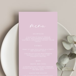 Lilac Purple Menu Template add Guest Names, Modern Wedding Place Card Dinner Menu,  Printable, Digital Download, Editable