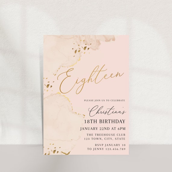 18th birthday invitation, 18th Birthday Invite, Beige and pink birthday invite, Adult birthday , 18th birthday party, Beige Bronze