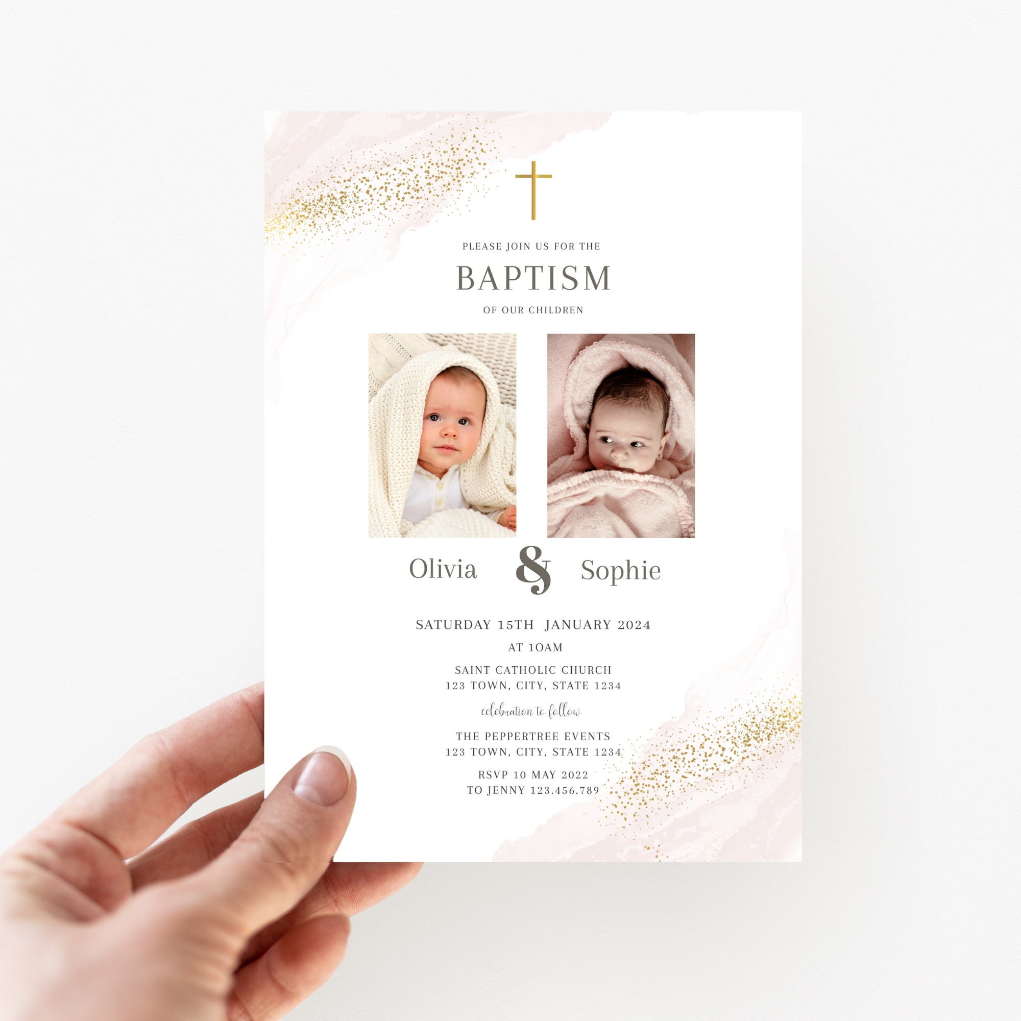 Twin Baptism Invitation With Photo Joint Sibling Baptism  