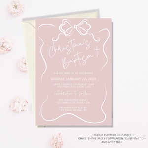 Wave Baptism Invitation Template, Pink Baptism Invitation, Christening Invitation, Whimsical Baptism Invitation Card, Girl Baptism Invite