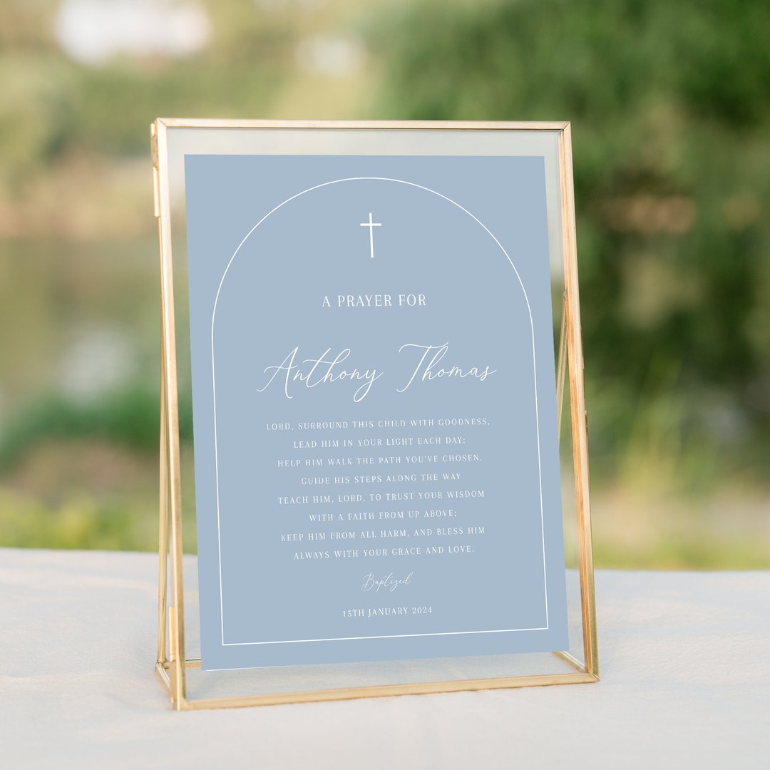 Baptism Prayer Sign for a Boy INSTANT DOWNLOAD Personalized Prayer for