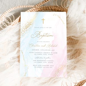 Joint Sibling Baptism Invitation, Printable Christening Invite , Watercolor Baby Dedication, Boy Girl Religious Holy Communion