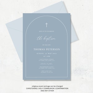 Boy Baptism Invitation, Christening Invitation , Dusty Blue Invite for Boy, Blue Baptism invitation boys, Christening Dusty blue invitation