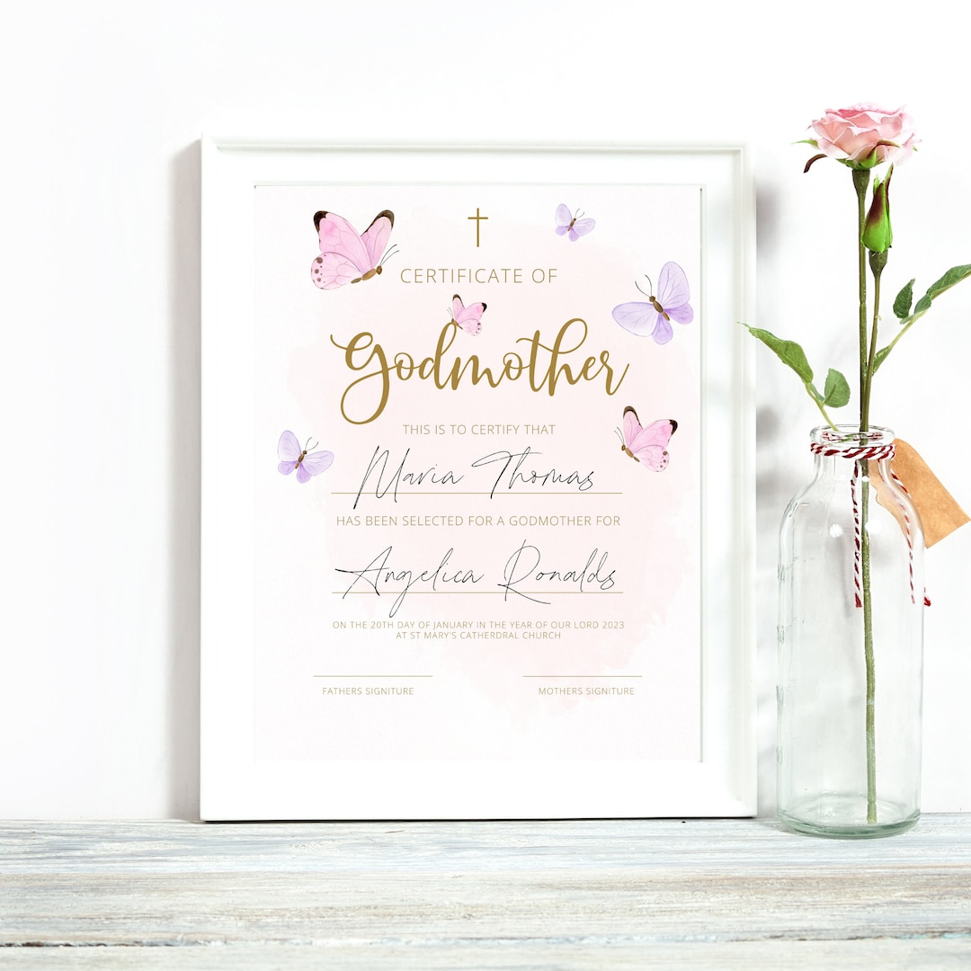 Butterfly Godmother Certificate Template, 100 Editable, Minimal