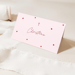 Pink sweetheart Editable Place Card Template, 3.5x2" Folded, Simple script font , DIY Printable card, baptism placecard