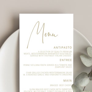 Gold Wedding Menu Template add Guest Names, Modern Wedding Place Card Dinner Menu, MINIMAL, Printable, Digital Download, Editable