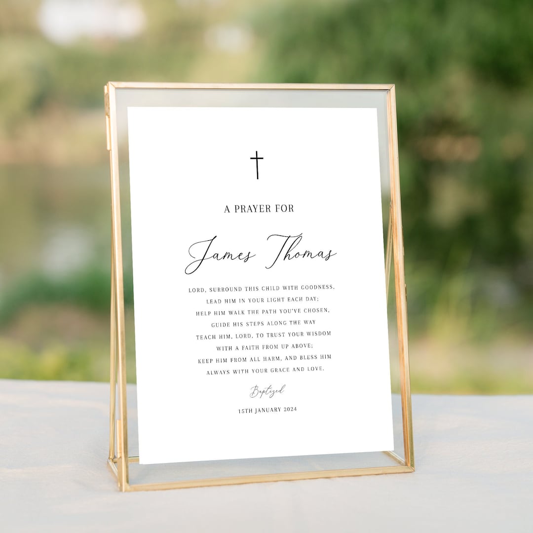 A Prayer for Child Baptism Sign, Modern Baptism Prayer Sign, Catholic ...