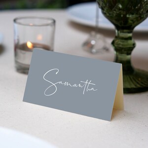 Place Cards Template, Dusty Blue Place Cards, Editable Place Cards Name, Baptism Place card blue folded, Wedding placecards Dusty Blue card