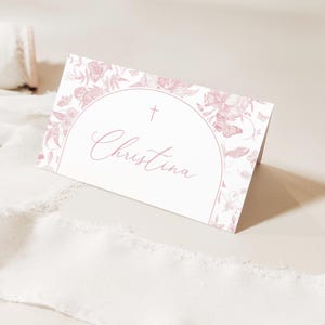 Pink Flower Editable Place Card Template, 3.5x2" Folded floral place, Simple floral placecard, DIY Printable Editable Pink vintage floral