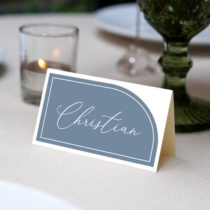Place Cards Template, Dusty Blue Place Cards, Editable Place Cards Name, Baptism Place card blue folded, Wedding placecards Dusty Blue card