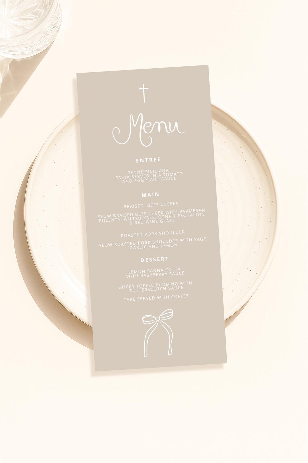 Beige Menu Template,beige Baptism Menu, Modern Menu Printable ...