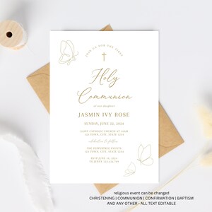 First Communion Invitation Template, First Holy Communion invite, Girl Communion Invite, First Holy Communion Invitation Butterfly communion