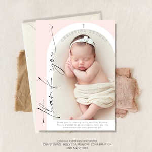 Thank you card Baptism Girl, Christening thank you card, Baptism with photo thank you, Printable Christening, digital girl thank you card
