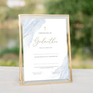 Blue Godmother Certificate Template, 100% Editable, Minimal Godfather Certificate, Printable Godparents Certificate, Instant Download