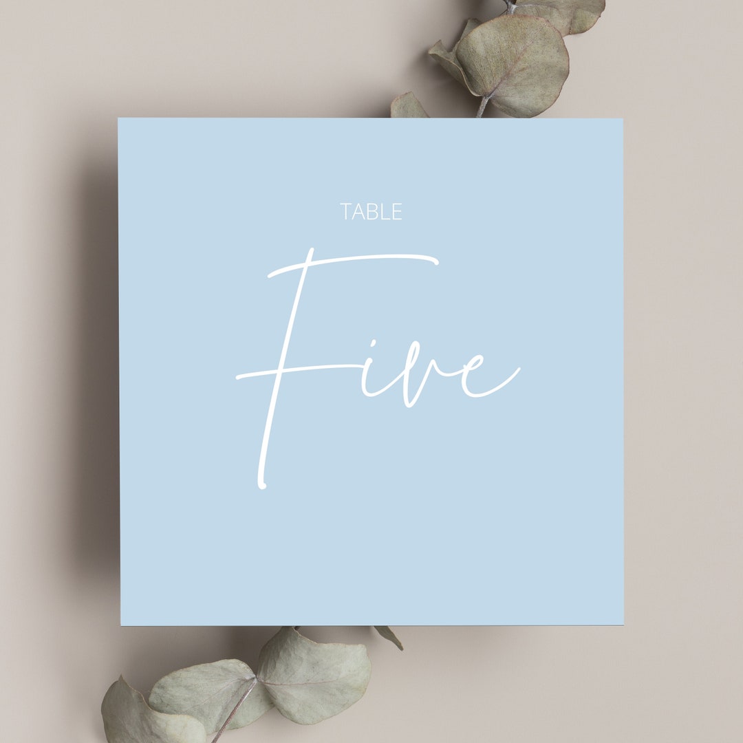 Light Baby Blue Printable Table Number Simple Number Table - Etsy