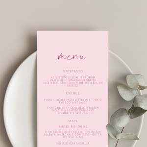 Pink Baptism Menu, baby Pink Christening Menu, Religious Menu for baptism decor, Pink menu with cross, "4 x 9" DIY Printable menu