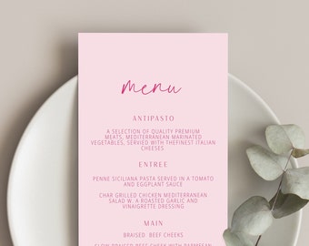 Pink Baptism Menu, baby Pink Christening Menu, Religious Menu for baptism decor, Pink menu with cross, "4 x 9" DIY Printable menu