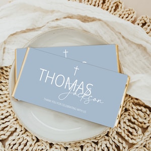 Dusty Blue  Chocolate Bar Wrapper Template, Modern Baptism Candy Bar Wrapper, Shower Favor, Chocolate Bar Wrapper, Thank you favor