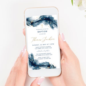 Navy Blue Boy Baptism Invitation, Christening Boy Invitation Template , Holy Communion Invite, Blue Baptism Invitation, Modern boy baptism