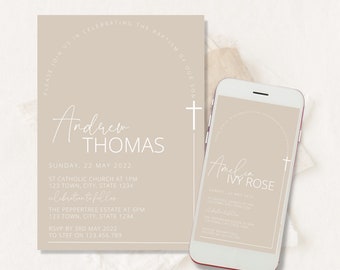 Almond Milk Arch Editable Cross White Baptism / Holy Communion / Confirmation Cross Invitation digital download Invite