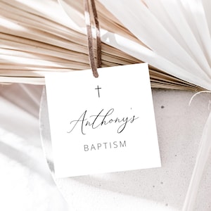 Black Baptism Tag Template, Modern Thank You Tag, Black Thank you Sticker, Baptism Favor Tag, Christening Tag, baptism cupcake topper