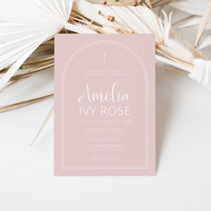 Baptism Invitation Girl, Christening Invitation, Dusty Pink, Arch Invite , Printable Invitation, Pink Christening Invitation, Holy Communion