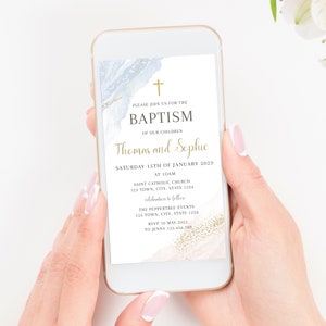 Joint Sibling Baptism Electronic Invitation, EDITABLE Watercolor Communion Evite Template, Christening Text Message Invite