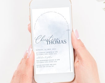 Blue baptism invitation, christening invitations , first holy communion invitation, boy baptism invitation, text message invite baby baptism