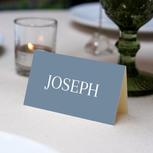 Place Cards Template, Dusty Blue Place Cards, Editable Place Cards Name, Baptism Place card blue folded, Wedding placecards Dusty Blue card