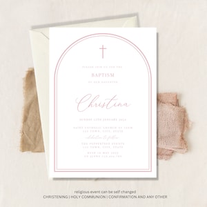 Dusty Pink Baptism Invitation Girl, Christening Invitation, Arch Baptism Invite Printable, Pink Christening Invitation, Holy Communion