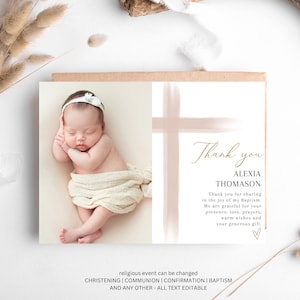 Thank you card Christening Girl, Baptism Invitation, Blush Pink Watercolor, Blush Christening Invite, Printable digital girl thank you