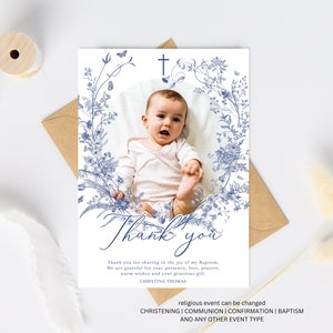 Thank you card Baptism Girl, Christening thank you card, Baptism with photo thank you, Printable Christening, Vintage girl thank you card