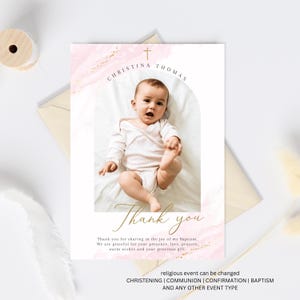 Pink Baptism Thank you card Baptism Girl, Christening thank you card, Baptism with photo thank you, Printable Christening, digital baptism