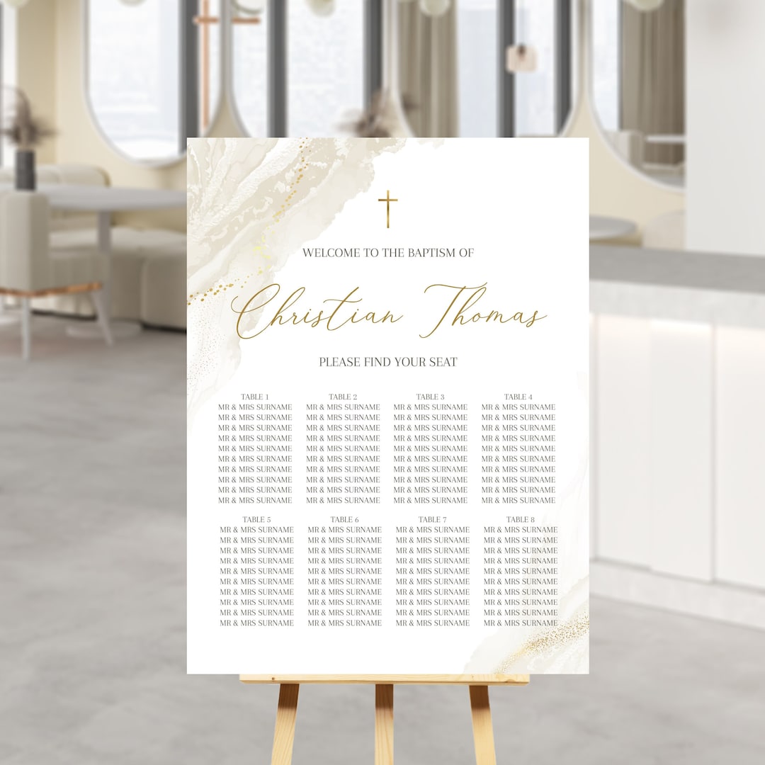 Boho Welcome Baptism Seating Chart Editable Template Guest List Gold ...