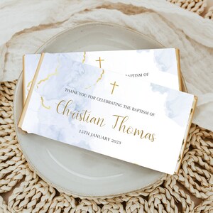 Blue  Chocolate Bar Wrapper Template, Modern Baptism Candy Bar Wrapper, Shower Favor, Chocolate Bar Wrapper, Thank you favor
