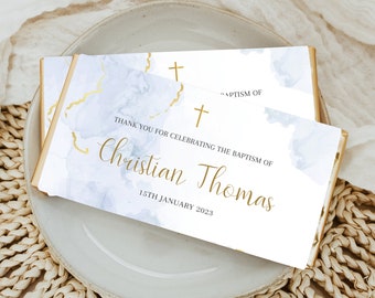 Blue  Chocolate Bar Wrapper Template, Modern Baptism Candy Bar Wrapper, Shower Favor, Chocolate Bar Wrapper, Thank you favor