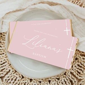 pink Thank you Chocolate Bar Wrapper Template, Modern Baptism Candy Bar Wrapper, Shower Favors, Chocolate Bar Wrapper, Wedding thank you