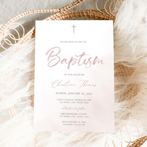 Pink Baptism Invitation Girl, Watercolor baptism Invitation, Pink SIMPLE Baptism Invite Printable, Pink Baptism Invitation, catholic baptism