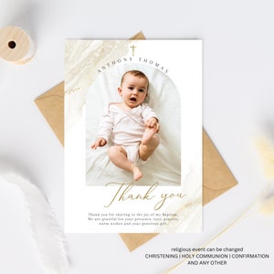 Boy Baptism PHOTO thank you card, Christening Thank you , Beige photo card, Boys Neutral Thank you card, Thank you for celebrating baptism