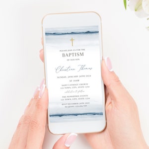 Navy Blue Boy Baptism Invitation, Christening Boy Invitation Template , Holy Communion Invite, Blue Baptism Invitation, Modern boy baptism